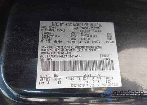 2001 Ford Expedition Xlt из США, поврежденный, VIN 1FMPU16L71LB61614